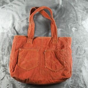 Levis Corduroy Tote Bag Orange Shoulder Satchel Handbag Purse Boho Pocket Y2K